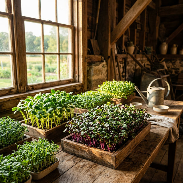 Dense microgreens growing in farm trays